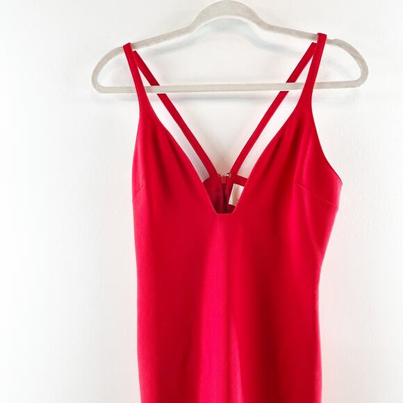 Cinq à Sept Sleeveless Plunging V-Neck Side Slit Slip Midi Dress Red US 8 - Picture 7 of 8